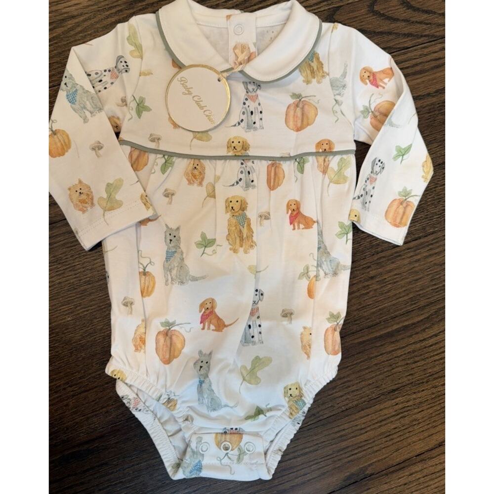 Baby Club Chic Harvest Time Pima Bubble Round Collar Puppy Baby Boy 9-12 M NWT